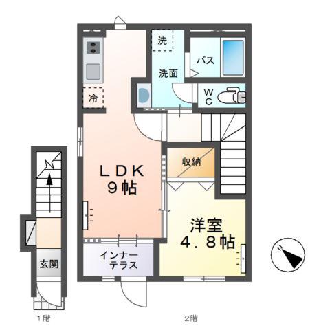 ひたちなか市田彦字雷土 アパート(1LDK/2階)の間取り写真
