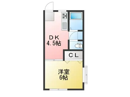KYハイムC棟(1DK/1階)の間取り写真