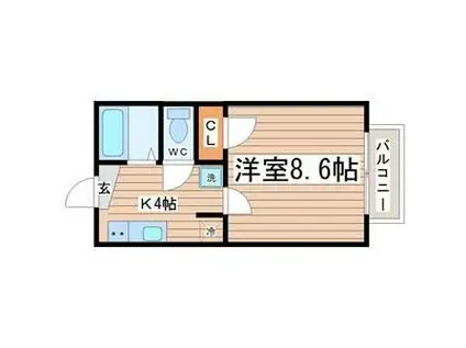 コーポベルII(1K/1階)の間取り写真