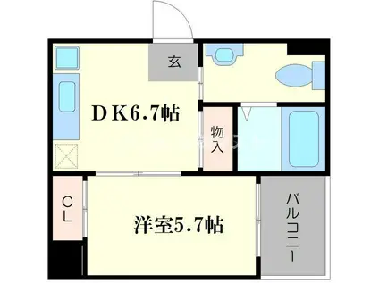 ZERO 千代崎(1DK/9階)の間取り写真