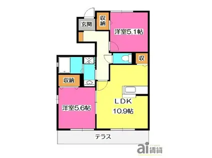 ペットケアビレッジ小手指南(2LDK/1階)の間取り写真