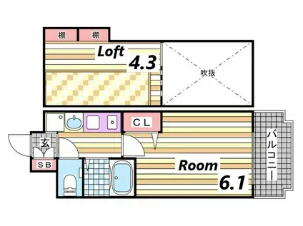 エステムコート三宮駅前ラ・ドゥー(1K/4階)の間取り写真