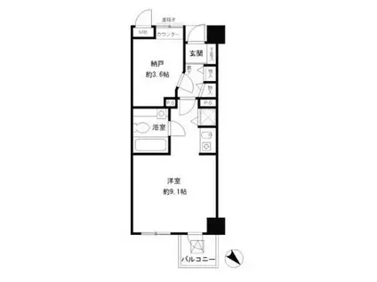 レジディア六本木檜町公園(1LDK/1階)の間取り写真