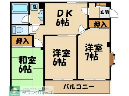 ヴィラハピネス(3DK/1階)の間取り写真