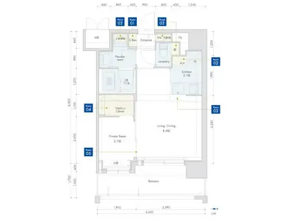ネストピア唐人町駅前(1LDK/8階)の間取り写真