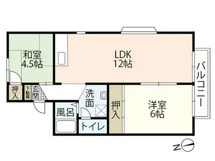 セジュール庚午 B棟(2LDK/1階)の間取り写真