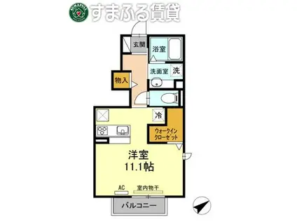 ウッドイン(ワンルーム/1階)の間取り写真