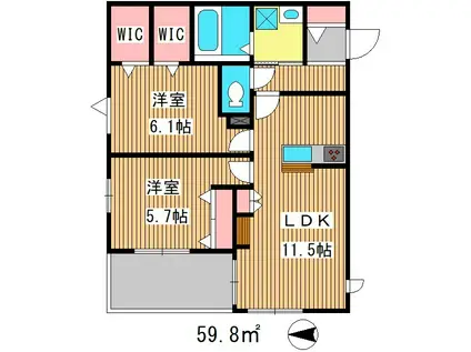 イルマーレ(2LDK/2階)の間取り写真