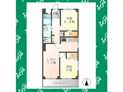 マンション光A棟(2LDK/2階)の間取り写真