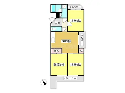 ハダジンマンション(3DK/2階)の間取り写真