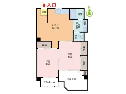 スカイメナー花堂(2LDK/3階)の間取り写真