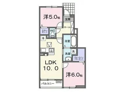 メゾン・レーヴ(2LDK/1階)の間取り写真