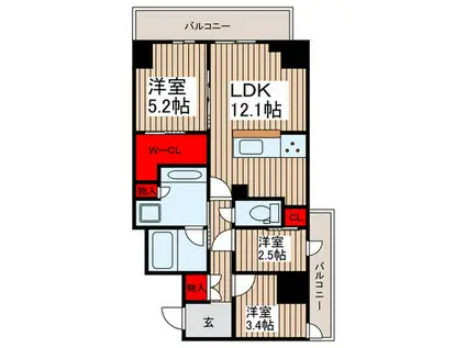 コンフォリア竹ノ塚イースト(3LDK/8階)の間取り写真