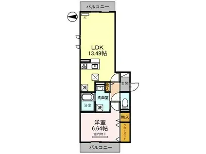 D-ROOM天神 B棟(1LDK/1階)の間取り写真