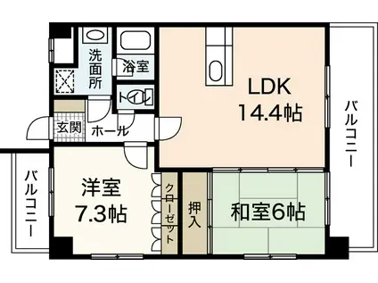 ルネス吉島(2LDK/4階)の間取り写真