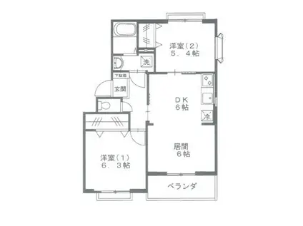 リバーサイド向ヶ丘B(2LDK/3階)の間取り写真