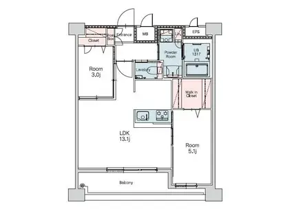 エンクレスト天神南PURE(2LDK/12階)の間取り写真