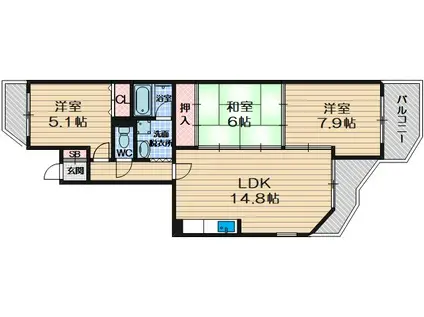 エスポワール中内(3LDK/3階)の間取り写真