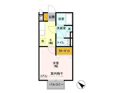 クレベール東出来島(1K/2階)の間取り写真