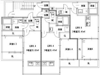 サンフォレスト横浜(1LDK/3階)の間取り写真