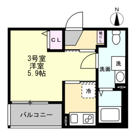 ベイルーム東本厚木(1K/2階)の間取り写真