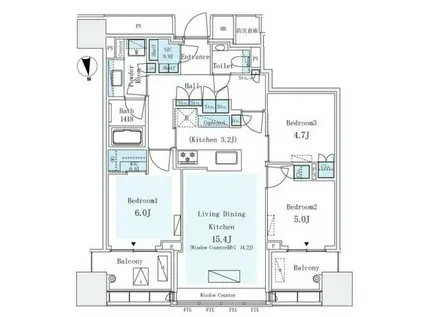 三番町ハウス(3LDK/6階)の間取り写真