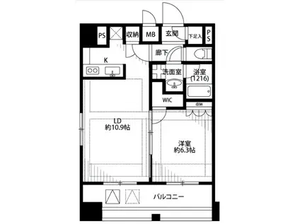 プレール・ドゥーク東京イースト IV RIVER SIDE(1LDK/12階)の間取り写真