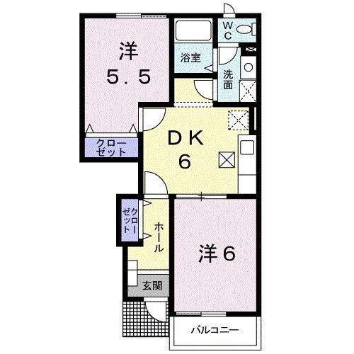 ハイツ陽気B(2DK/1階)の間取り写真