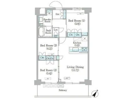 NIIYA平和台 I(3LDK/1階)の間取り写真