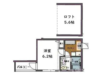 アルエット旭ヶ丘(1K/2階)の間取り写真