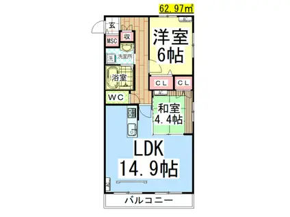 AF クレールコート(2LDK/3階)の間取り写真