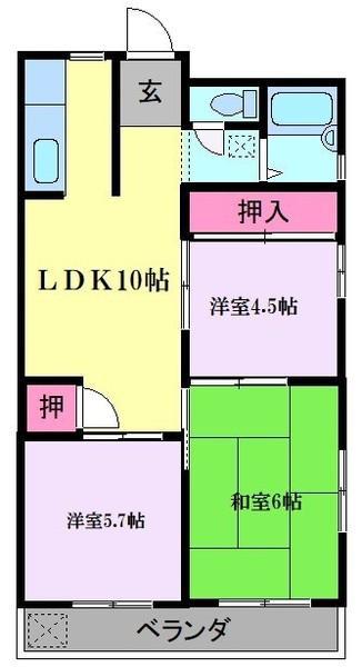 コーポ千萩(3LDK/3階)の間取り写真