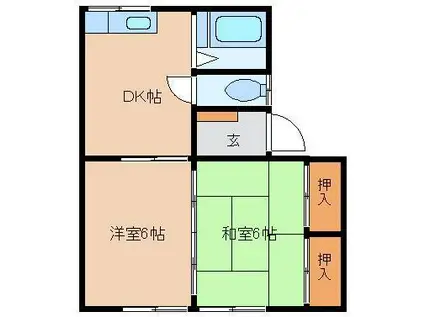 アパートメンツ吉松 D(2DK/1階)の間取り写真