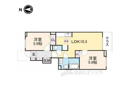 サンリット雅Ⅱ(2LDK/1階)の間取り写真