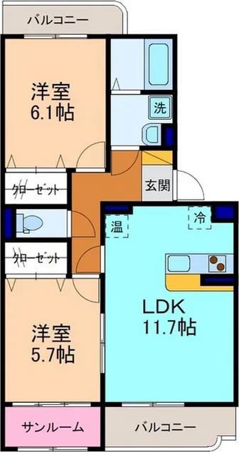 グランシャリオ(2LDK/2階)の間取り写真