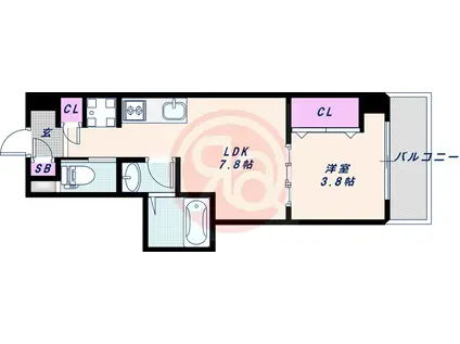 クローバー・レジデンス桑津(1DK/8階)の間取り写真