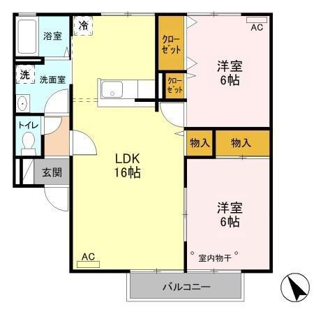 フラワーレジデンス北山 G(2LDK/2階)の間取り写真