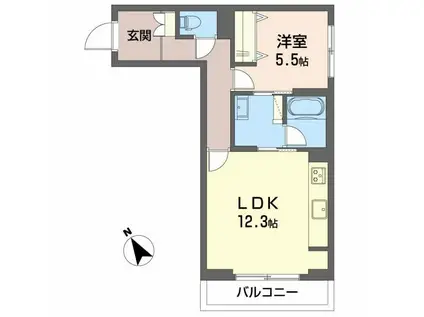 ツヴェルフII(1LDK/3階)の間取り写真