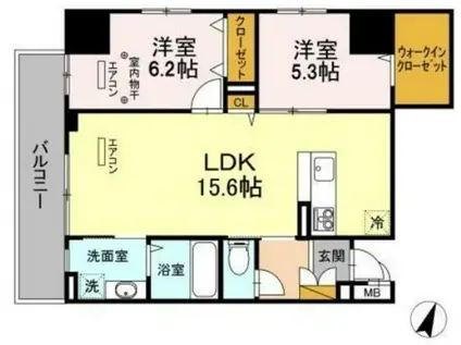 京成千原線 千葉中央駅 徒歩3分 14階建 築6年(2LDK/7階)の間取り写真