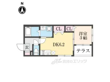 ハーモニーテラス椥辻西浦町2(1DK/1階)の間取り写真