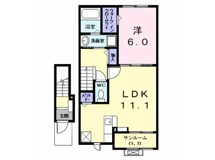 カンファタブルKII(1LDK/2階)の間取り写真