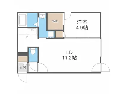 地下鉄東豊線 元町駅(札幌) 徒歩7分 5階建 築5年(1LDK/4階)の間取り写真