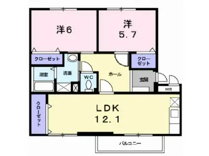 ソシア新白河A(2LDK/2階)の間取り写真