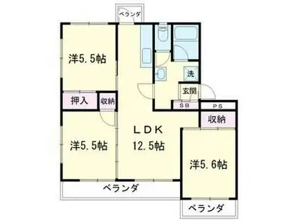 サンハイツ高井(3LDK/4階)の間取り写真