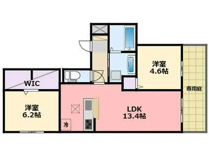 コンフォ―タブル武庫川(2LDK/1階)の間取り写真