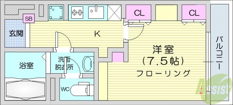 アーバンハイツ定禅寺(1K/4階)の間取り写真