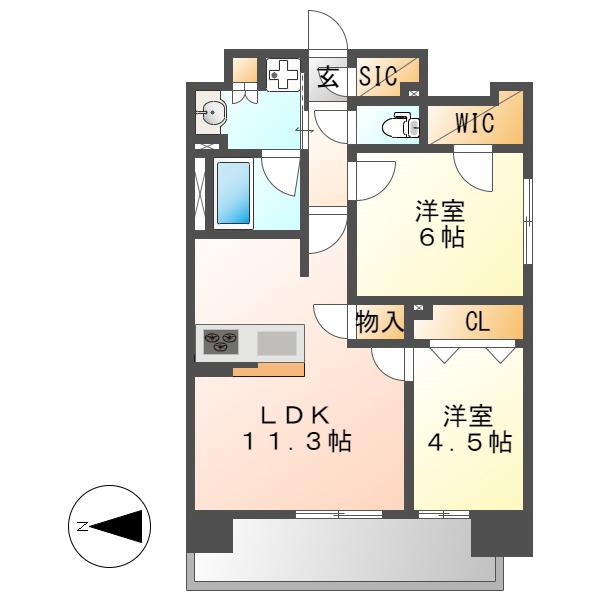 プレサンス ロジェ 金山ミッドゲート(2LDK/10階)の間取り写真