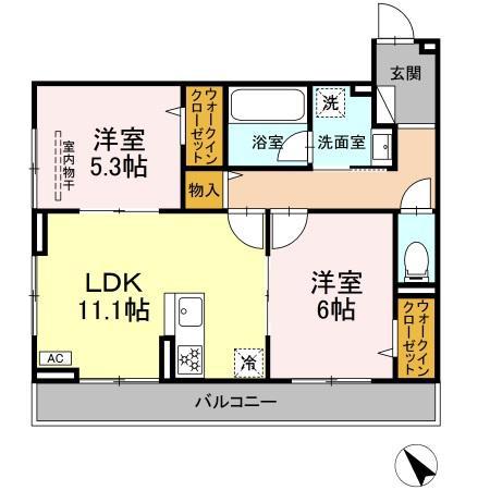 ディー パイナ 鴨居2(2LDK/3階)の間取り写真