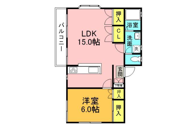 ハートフルハイツ下松(1LDK/1階)の間取り写真