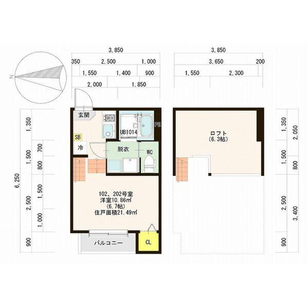 PREMIUM GRACE 仙台岩切(1K/2階)の間取り写真
